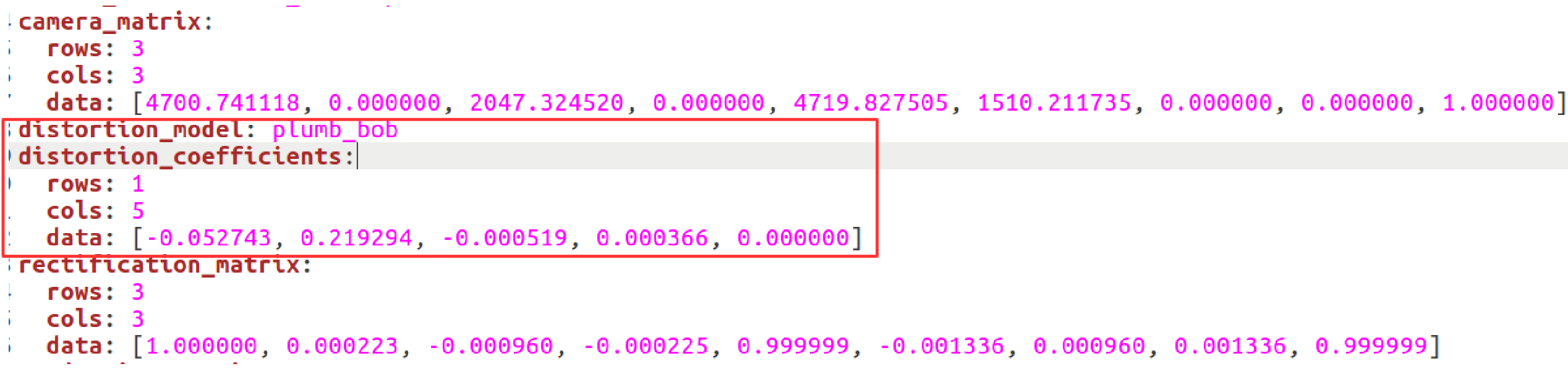 <img>The distortion vector in the YAML file.